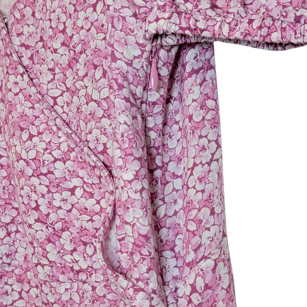 & Other Stories Floral Puff Sleeve Mini Dress Linen Blend Pink White Fitted 8 - Picture 8 of 16
